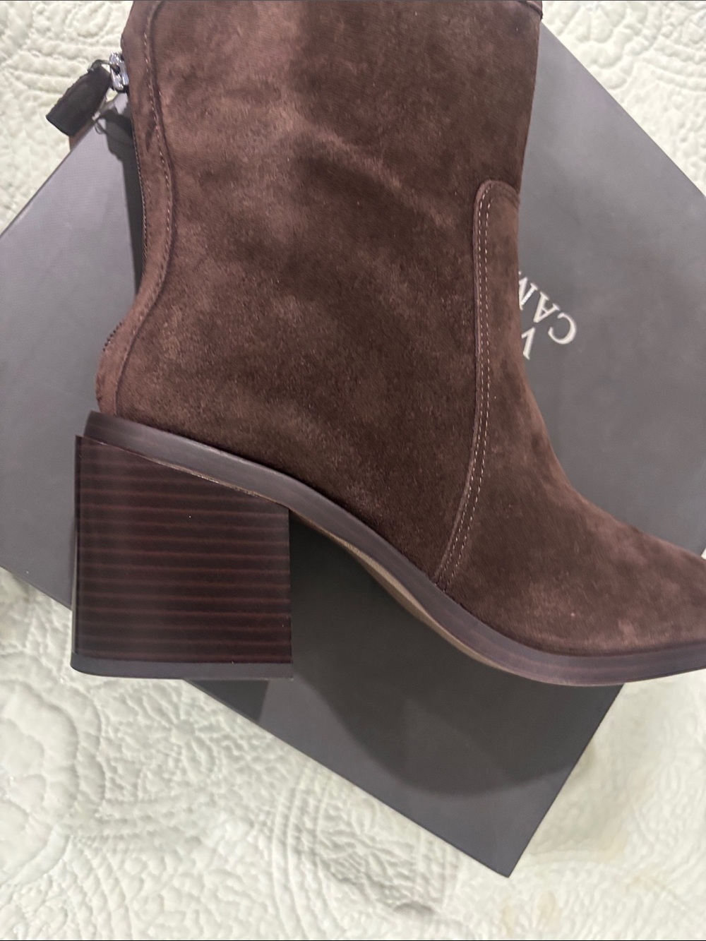 Vince Camuto Dark Brown Suede Block Heel Booties